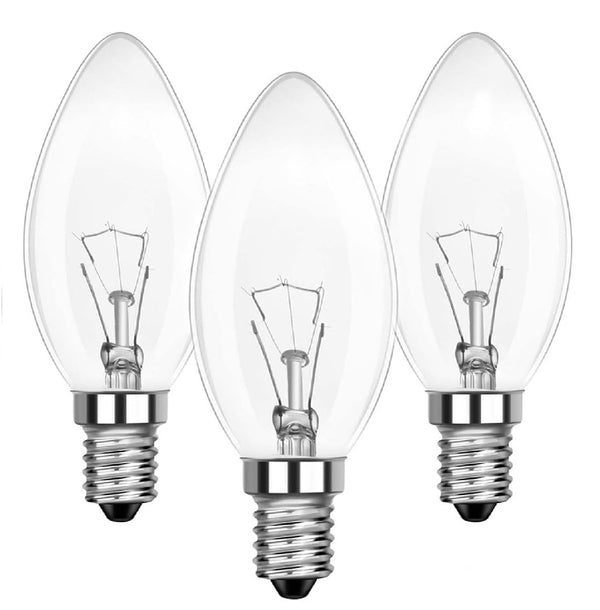 3-Pack E14 SES Candle Light Bulbs, 40W Dimmable C35 Small Edison Screw Bulbs, Clear Glass, Warm White 2700K, 230V for Home and Decorative Fixtures