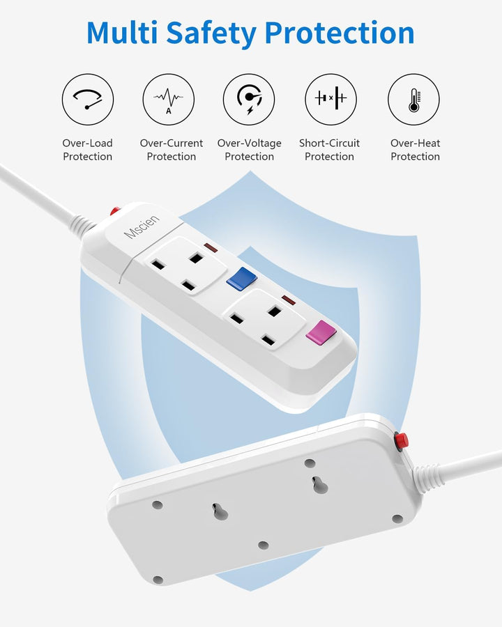 2 Way Extension Lead with Switches & Overload Protection – Pakodio