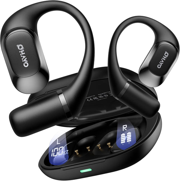 Open Ear Headphones T10, 40H Playtime Bluetooth 5.4 Earbuds, IPX6 Waterproof, Black