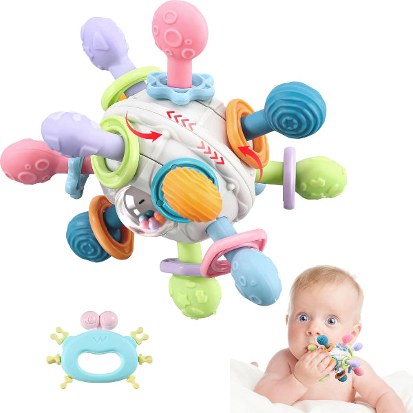 Grabbing Ball Baby Toy – Silicone Teether, Rattle & Montessori Motor Skills Toy