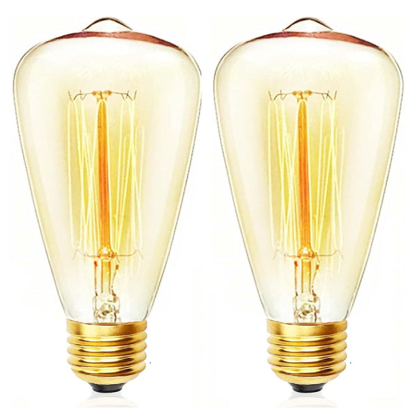 2-Pack E27 40W Vintage Edison ST48 Filament Bulbs, Dimmable Warm White 2700K, Retro Amber Glass Decorative Lighting