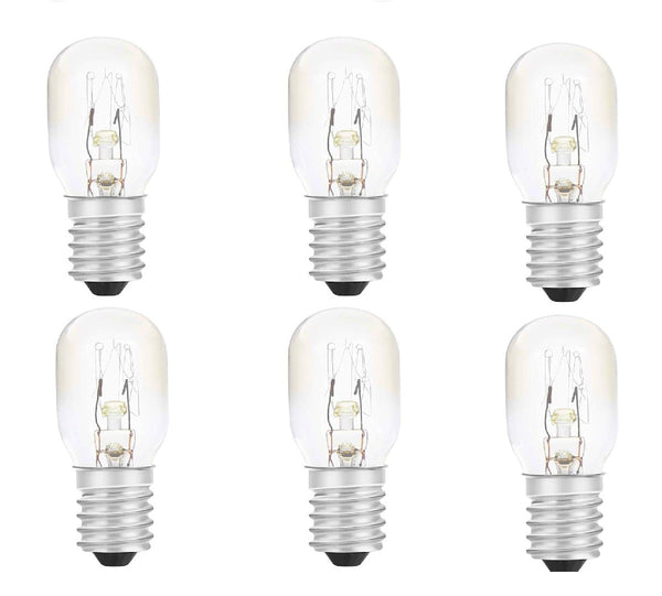 6-Pack 15W E14 Warm White 2700K Small Screw Incandescent Bulb for Pygmy Sewing Machine, Salt Lamp, Oven & Fridge Light Replacement – T20 Tubular SES Bulb