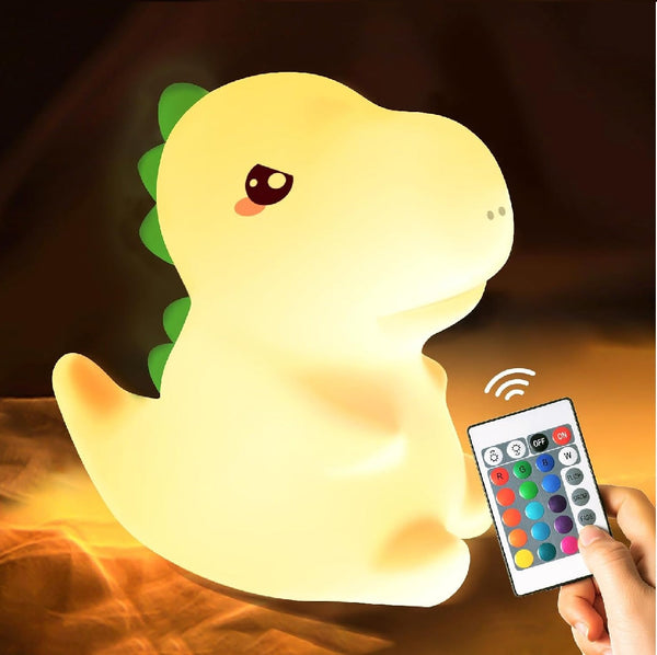 Rechargeable Dinosaur Night Light, 16 Color Options with Remote, Dimmable Baby Night Light for Kids, Silicone Dinosaur Bedroom Decor, Perfect Dinosaur Gift