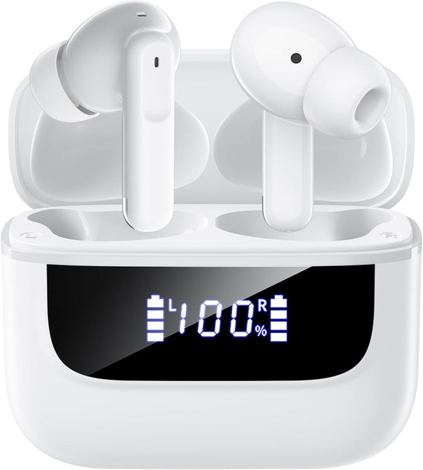 Wireless Earbuds Bluetooth 5.4 In-Ear Headphones, HiFi Stereo, 6 Mic ENC, 48H Playtime, IPX7 White