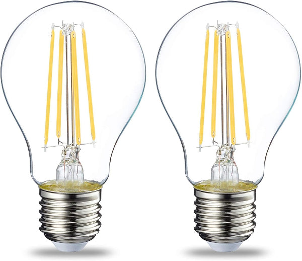LED E27 Edison Bulb 7W (60W Equivalent), Clear Filament, Warm White, Pack of 2