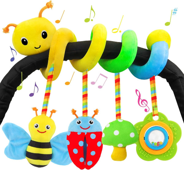 Spiral Car Seat & Stroller Toy – Soft Plush Hanging Rattles for Babies 0–6 Months