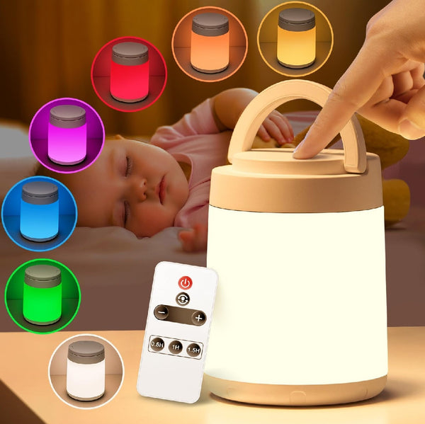 Kids Night Light Baby Lamp, Touch Dimmable LED Lamp with 10 Colors, Rechargeable Night Lamp Battery Operated, Small Portable Lamp for Bedroom, Timer & Remote Cordless Lamp