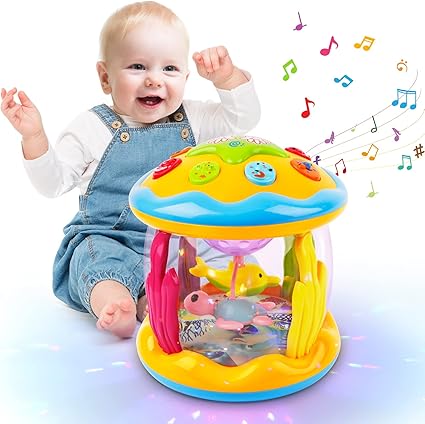 Baby Toys for 6–12 Months – Ocean Light Projector with Music, Sensory Learning Toy for 1–3 Year Old Boys & Girls, Musical Crawling & Tummy Time Toy, Perfect 1st Birthday Gift