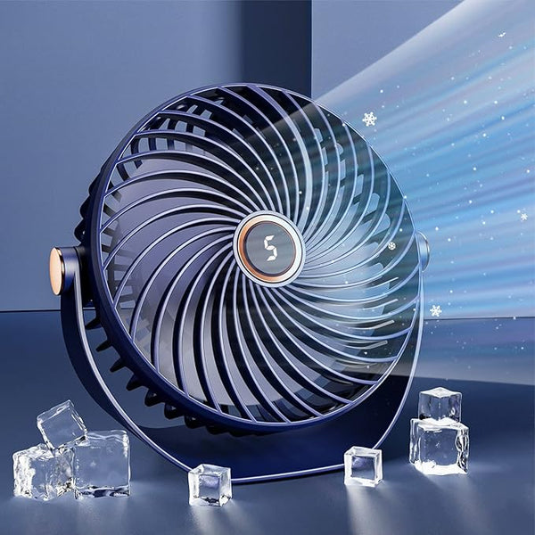 Rechargeable 5-Speed USB Desk Fan, Portable Silent 360° Fan, 2400mAh Battery-Powered Small Fan