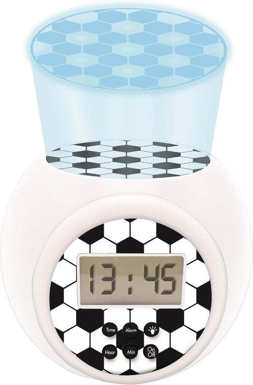 Football Projector Alarm Clock with Snooze, Night Light & LCD Timer – White/Black