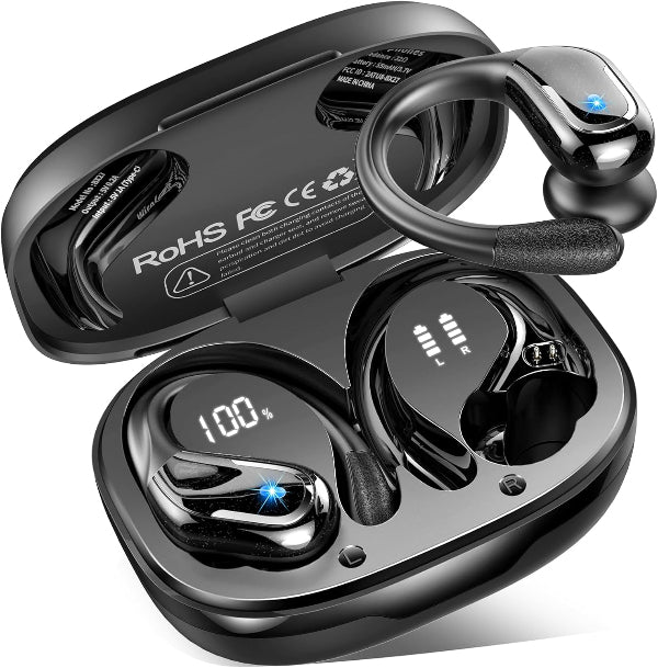 Wireless Earbuds with Earhooks, 75H Playtime Bluetooth 5.4 Headphones, IP7 Waterproof