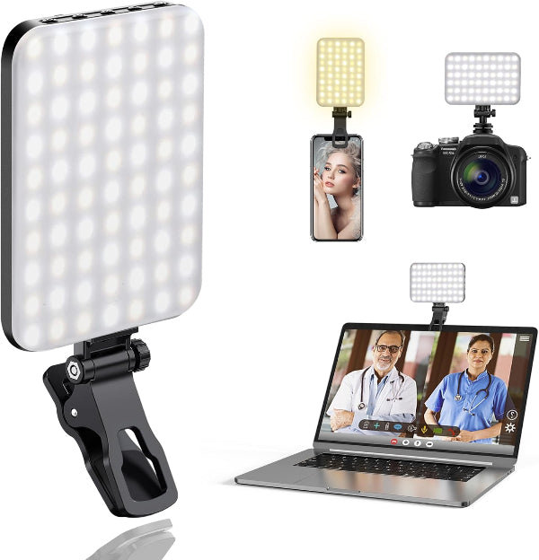 LED Portable Selfie Light with Clip & Tripod, Rechargeable, 3 Modes for Phones