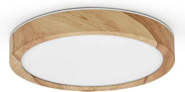 12W LED Ceiling Light, Wood Grain Finish, Small Round Nordic Flush Mount Fixture for Bedroom, Living Room, Kitchen, Bathroom