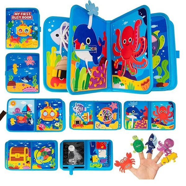 10 in 1 Sea Theme Busy Board Montessori Quiet Book for Toddlers Age 1–5