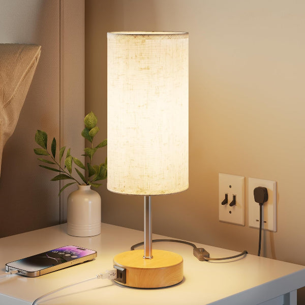 Touch Bedside Lamp – 3-Way Dimmable Table Lamp with USB-A & USB-C Charging