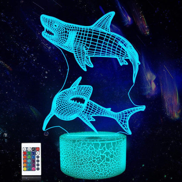 Shark 3D Night Light with 16 Color Remote, Table Lamp for Kids Bedroom & Gift