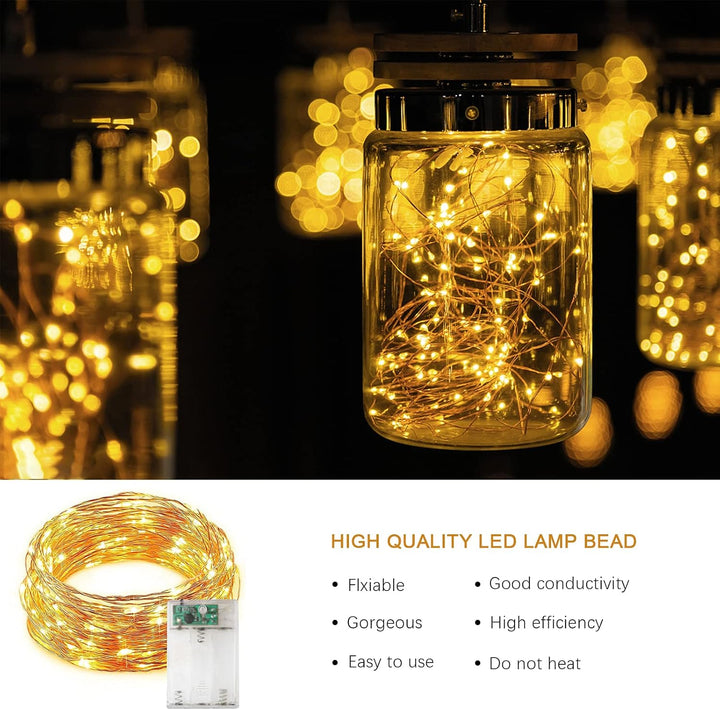 Jsdoin Fairy Lights, 50 LED Battery Operated String Lights Copper Wire Light for Indoor Outdoor Lighting, Bedroom, Wedding Decor, Party, Christmas, Tree Decoration(5M/16ft,Warm White)
