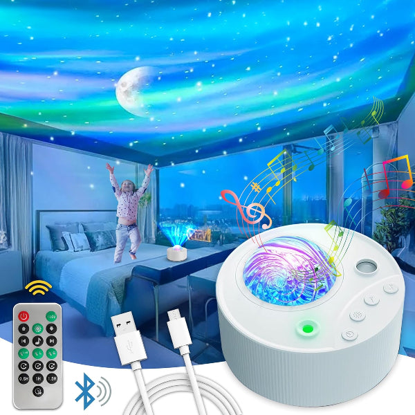 Northern Lights Star Projector with White Noise, Bluetooth Speaker & Timer