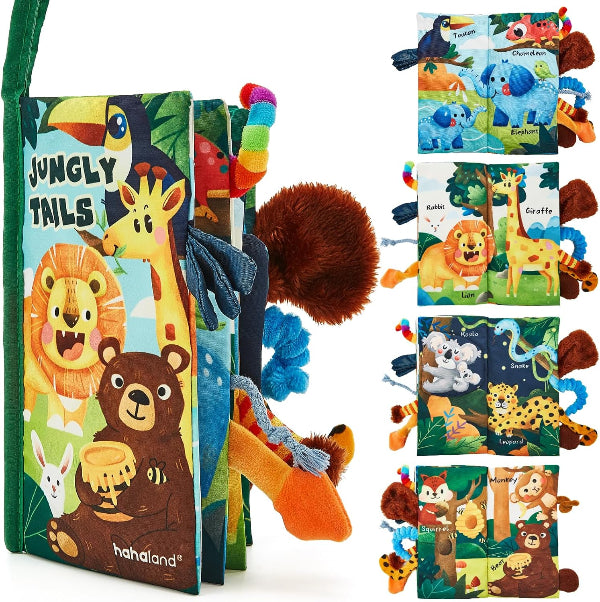 Baby Jungle Tails Sensory Soft Book, Touch & Feel Crinkle Toy for Newborns 0–12M