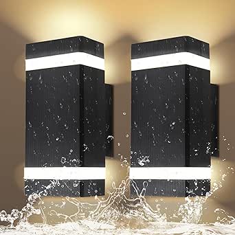 2-Pack Black Up & Down Outdoor Wall Lights – 6W LED IP65 Waterproof Aluminium Sconces for Front Door, Porch, or Garden, 3000K Warm White [Energy Class A]