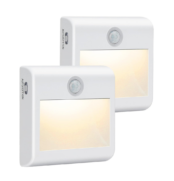 2 Pack Motion Sensor Battery Night Lights, Natural White