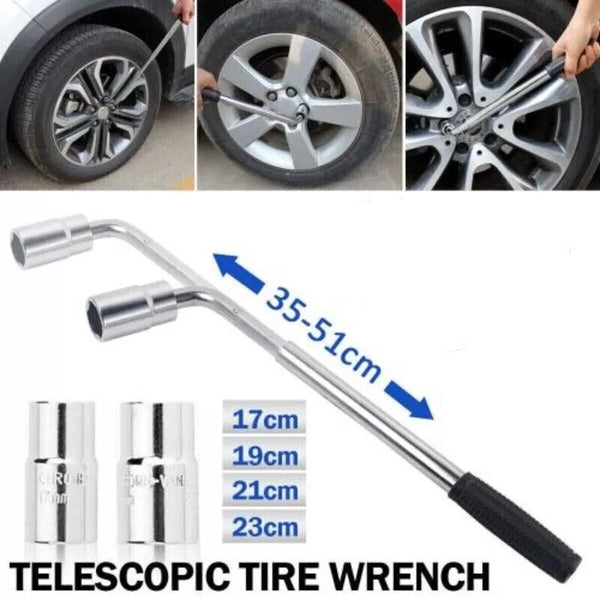 Extendable Wheel Wrench – Heavy Duty Telescopic Tire Nut Tool for 17, 19, 21, 23mm Sockets