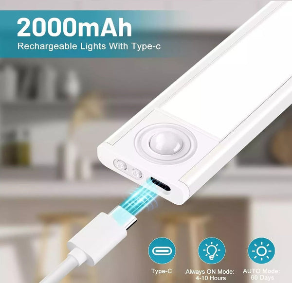 LED PIR Motion Sensor Strip Light – USB Rechargeable Wireless Cabinet & Closet Lamp