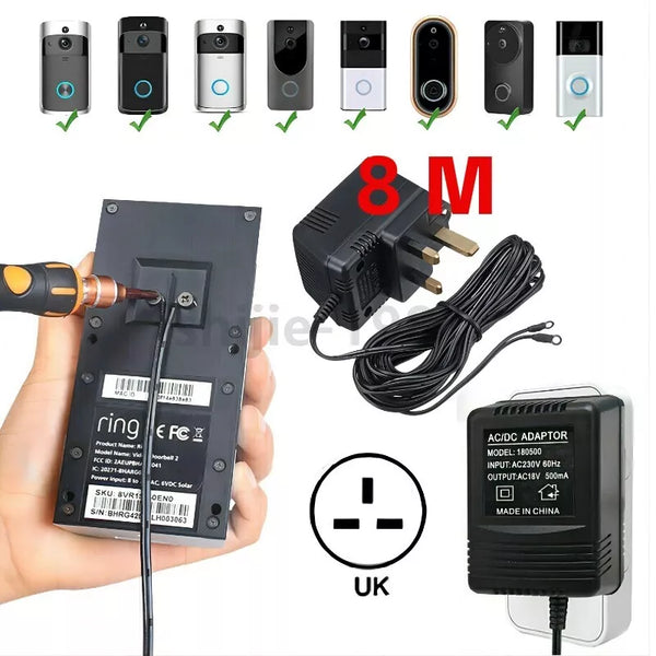 8M Video Ring Doorbell Doorbell Power Adapter Transformer UK Plug 18V 500mA