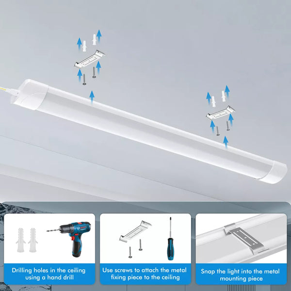 6FT LED Strip Lights Batten Tube Light Office Garage Ceiling Lamp 6500K
