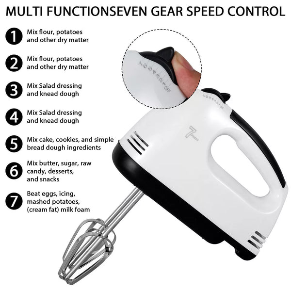 Electric Handheld Whisk 7 Speed Hand Mixer Kitchen Egg Beater Cream Cake Blender