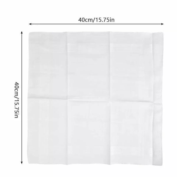 12PCS Mens Large White Square Handkerchief Soft Cotton Hankies Hankerchiefs