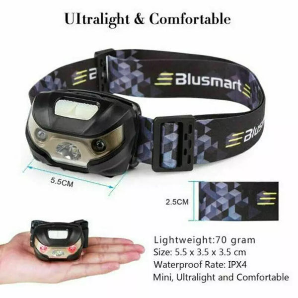 Super Bright Waterproof Head Torch Headlight LED USB Rechargeable Headlamp Fish