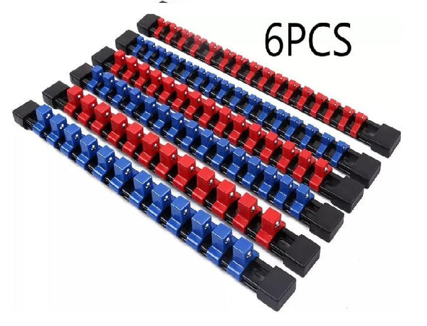 6-Pack Socket Rail Organizer Tray Set – Wall-Mountable ABS Storage Holder for 1/2", 3/8", 1/4" Sockets
