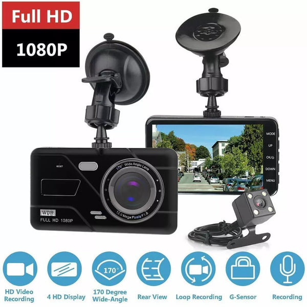 4" 1080P Dual Dash Cam Front and Rear View Car Recorder Camera Night Vision