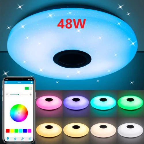 48W RGB LED Ceiling Light – Dimmable, Bluetooth Speaker & Music Sync with Remote Control and App